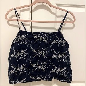 Navy Floral Print Crop Top